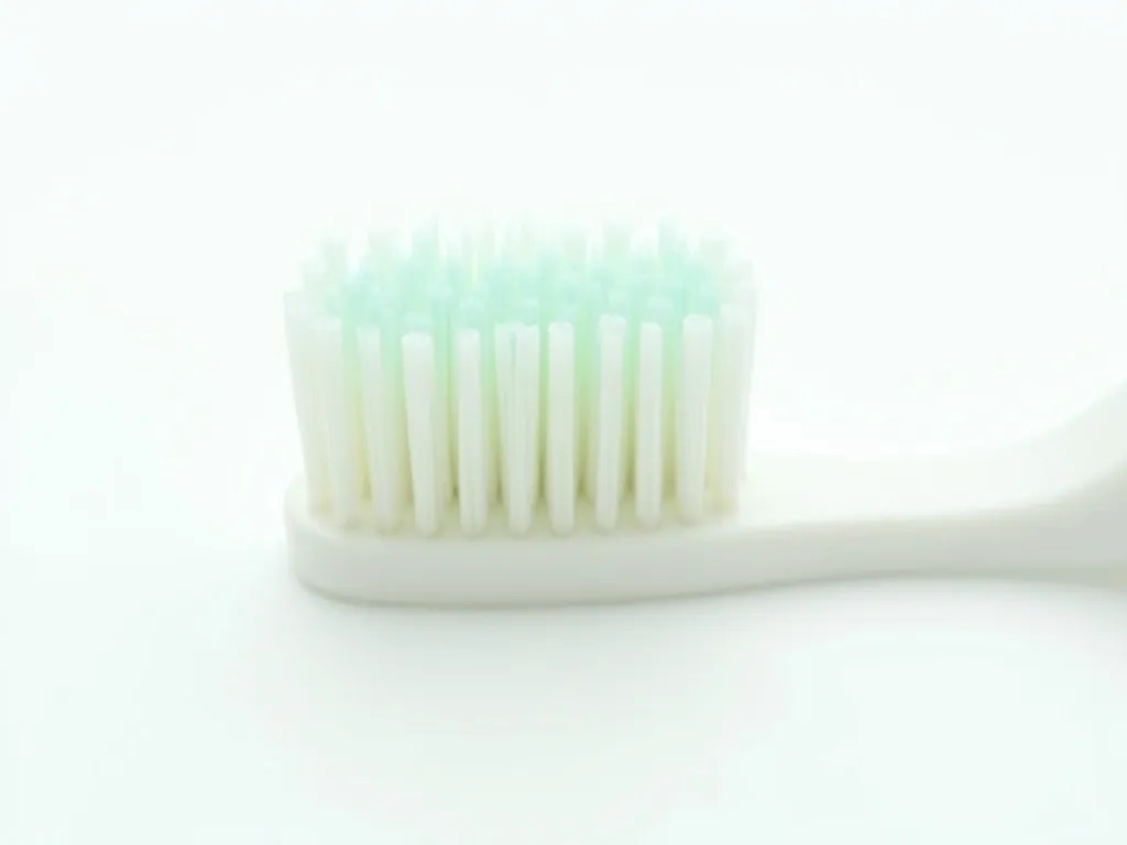 Macro photo of a toothbrush head with even rows of soft bristle tufts