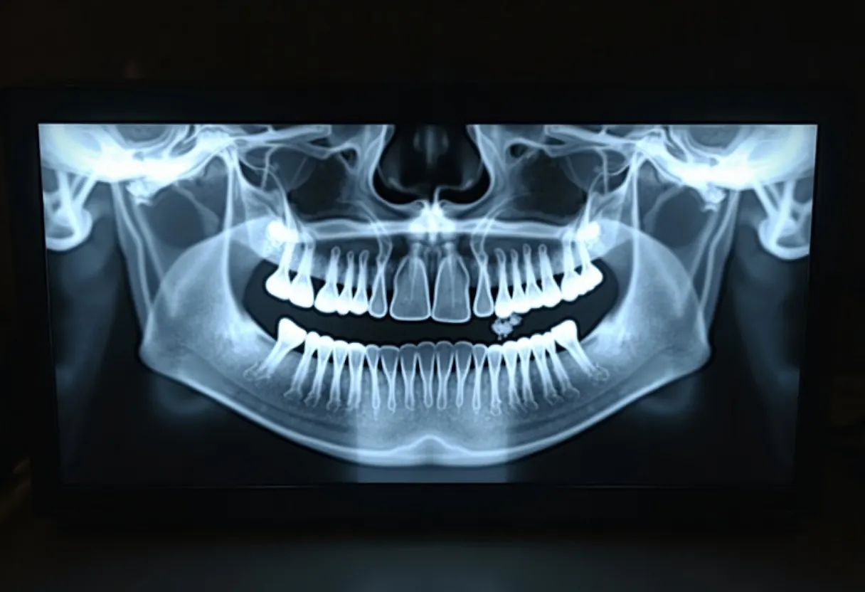 A dentist taking a bitewing X-ray of a patient